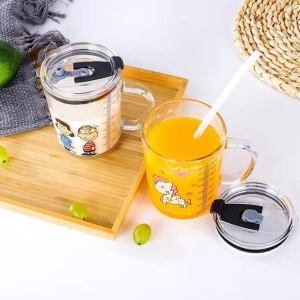 Unicorn Shape 350 ML Glass Mug with Straw and Lid Creative Cartoon Children's Glass Milk Cup Juice Glass Drink Ware Water Bottle 1 pcs (Unicorn Shape )
