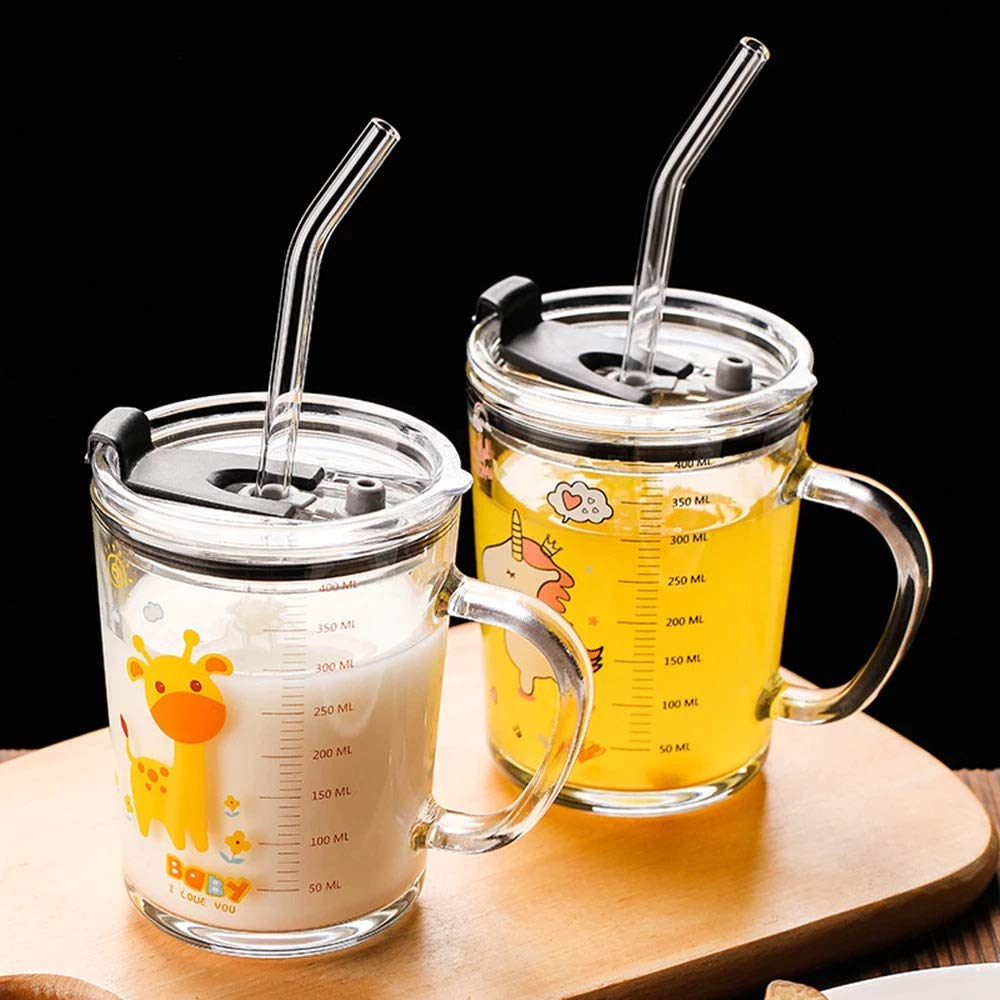 Unicorn Shape 350 ML Glass Mug with Straw and Lid Creative Cartoon Children's Glass Milk Cup Juice Glass Drink Ware Water Bottle 1 pcs (Unicorn Shape ) - Image 3