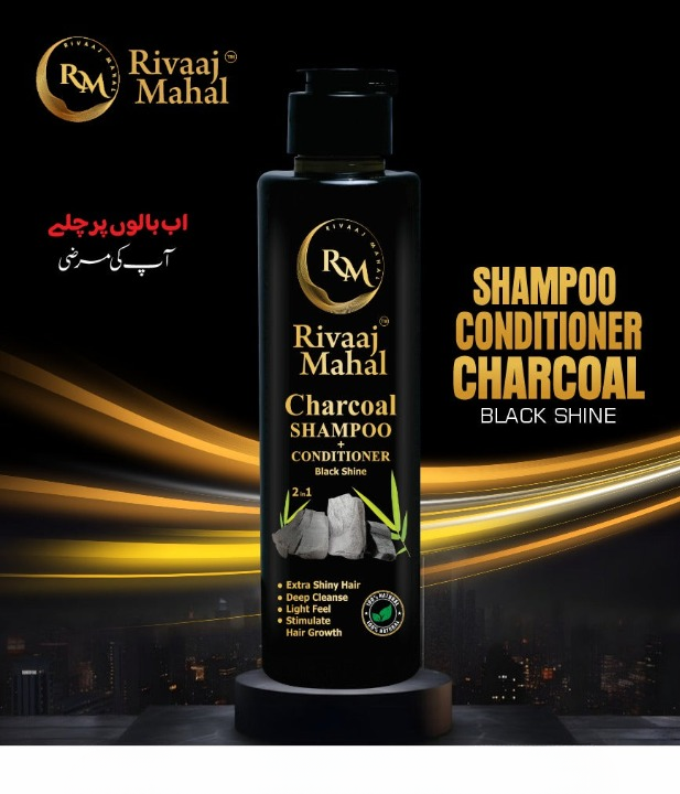 Rivaaj Mahal Charcoal Shampoo + Conditioner – Black Shine Formula for Deep Clean & Smooth Finish - Image 2