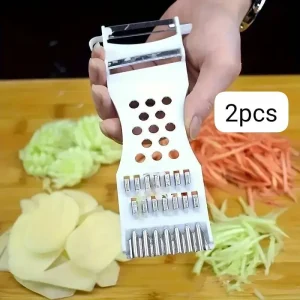 5-in-1 Multipurpose Vegetable Slicer, Peeler & Grater Set (2 Pcs) | Manual Food Chopper & Kitchen Cutter | White