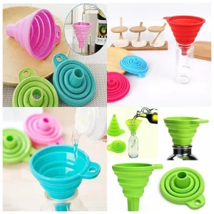Collapsible Silicone Funnel Set of 2 – Foldable Kitchen Funnels for Bottles, Jars & Liquid Transfer