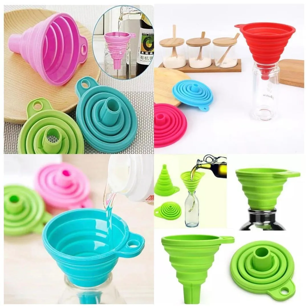 Collapsible Silicone Funnel Set of 2 – Foldable Kitchen Funnels for Bottles, Jars & Liquid Transfer