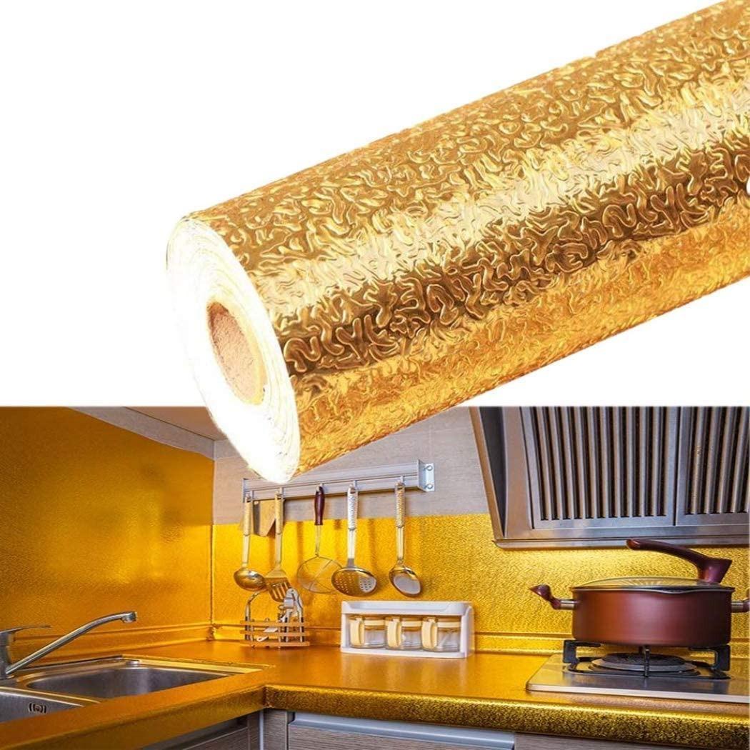 Golden Kitchen Foil Sticker Set of 3 – Waterproof, Heat-Resistant & Rust-Resistant Cabinet Liner Roll
