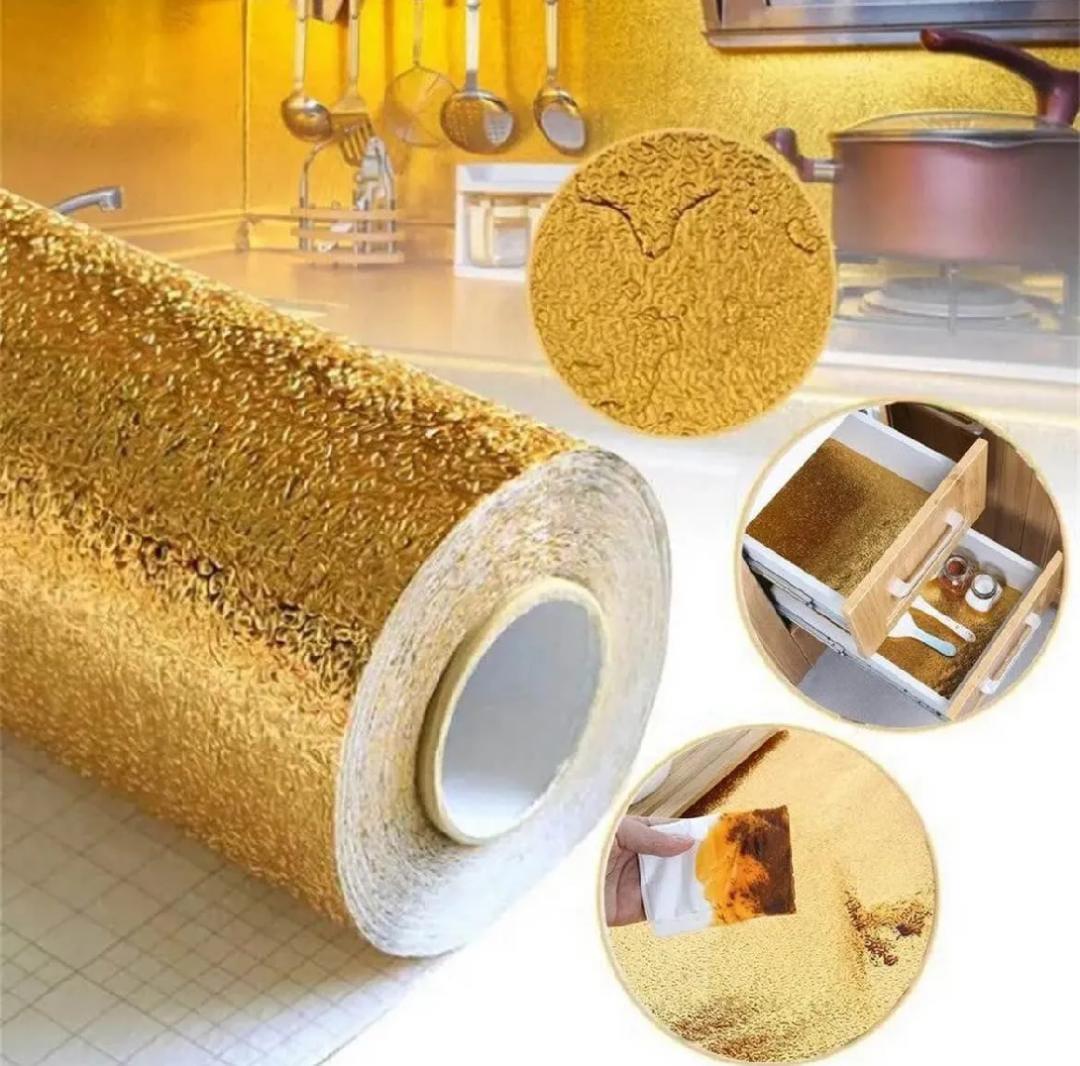 Golden Kitchen Foil Sticker Set of 3 – Waterproof, Heat-Resistant & Rust-Resistant Cabinet Liner Roll - Image 7