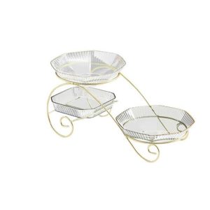 Elegant 3-Tier Glass Dessert Stand with Gold Metal Frame