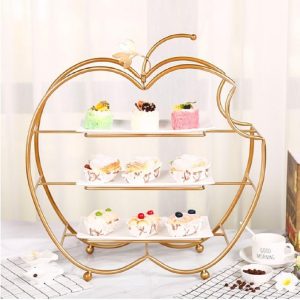 Golden Apple 3-Tier Serving Stand – Elegant Melamine Dessert, Fruit & Snack Display Tray for Weddings & Parties
