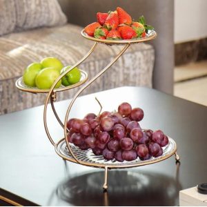 Three-Tier Iron Fruit Stand with Rotating Base – Golden Decorative Fruit Basket & Snack Display Organizer