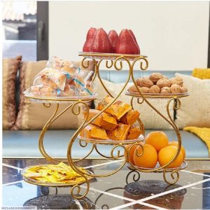 Golden Iron Scrollwork Fruit Plate – Elegant Decorative Serving Tray for Weddings, Parties & Home Décor