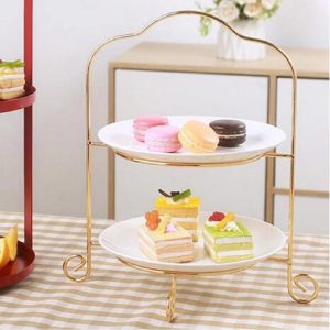 Golden 2-Tier Serving Stand with Trays – Elegant Dessert, Cake & Cupcake Display Rack for Parties, Weddings & Tea Events