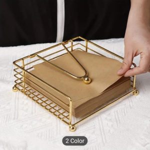 Premium Golden Iron Napkin Holder for Kitchen & Dining Table | Modern Tissue Organizer