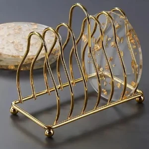 Geometric Gold Iron Plate Rack – Multifunctional Kitchen Organizer & Dish Holder