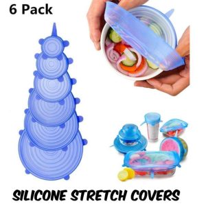 6-Piece Silicone Stretch Food Covers Set – Reusable Leak-Proof Kitchen Bowl & Container Lids (Multicolor)