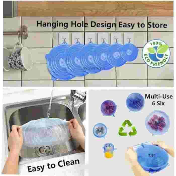 6-Piece Silicone Stretch Food Covers Set โ Reusable Leak-Proof Kitchen Bowl & Container Lids (Multicolor) - Image 3