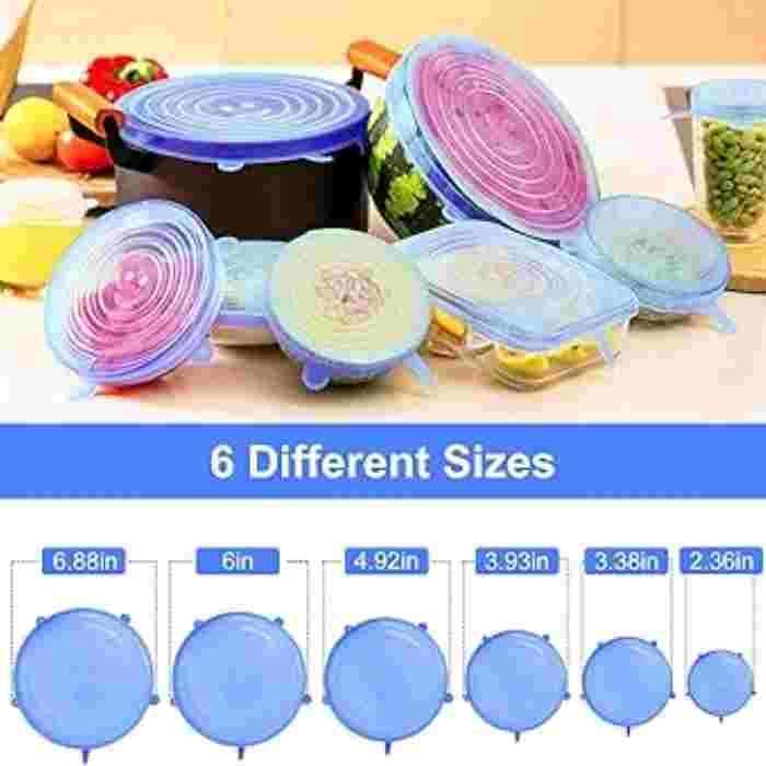 6-Piece Silicone Stretch Food Covers Set โ Reusable Leak-Proof Kitchen Bowl & Container Lids (Multicolor) - Image 4