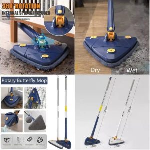 Automatic Rotary Butterfly Mop with 2 Microfiber Pads – 360° Rotating Floor Cleaning Mop for Kitchen, Bathroom & Home – Blue & Yellow