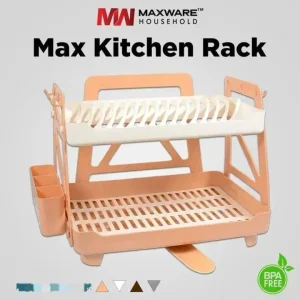 Max Kitchen Two-Tier Dish Drying Rack with Cup Holder – BPA-Free Plastic Storage Organizer for Kitchen