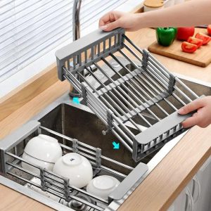 Stainless Steel Retractable Sink Dish Rack for Kitchen – Hanging Sink Basket Organizer (Iron Material)