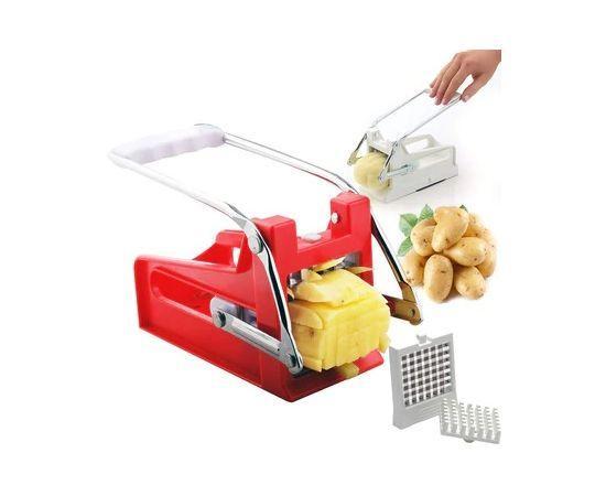 Stainless Steel Potato French Fry Cutter – Red & Silver Manual Kitchen Cutter - Image 3