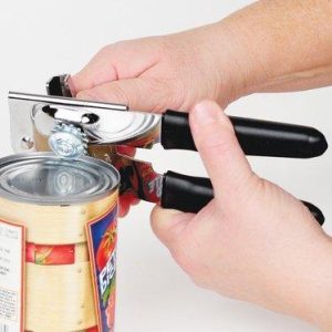 Premium Stainless Steel Can Opener with Ergonomic Black Handles | Heavy Duty Manual Tin Can Opener for Kitchen