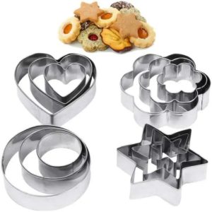 12-Piece Stainless Steel Cookie Cutter Set – Heart, Star, Flower & Circle Shapes | Baking Mold Set for Cookies, Fondant & Pastries