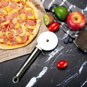 Premium Stainless Steel Pizza Cutter Wheel – Heavy Duty Pizza Slicer with Ergonomic Handle for Kitchen Use