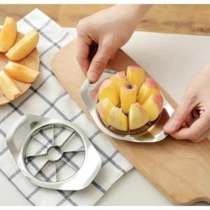 Stainless Steel Apple Slicer & Corer | Easy Grip Fruit Cutter | 8-Blade Manual Fruit Slicing Tool