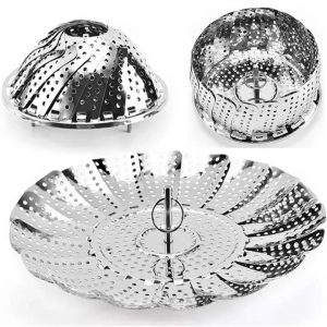 Foldable Stainless Steel Steamer Basket – Silver