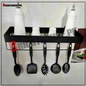 Black Metal Kitchen Cutlery Organizer with Anti-Drop Buckle – Space Saving Cabinet & Wall Mounted Storage Rack