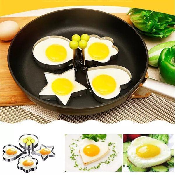4-Piece Stainless Steel Egg Mold Set โ Heart, Star, Flower & Butterfly Shapes for Creative Breakfasts