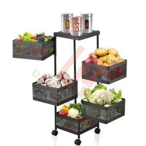 Multi-Level Rolling Fruit & Vegetable Storage Cart | Black Iron Kitchen Organizer Rack