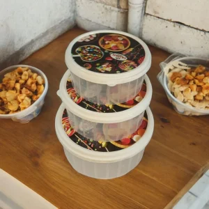 3-Piece Storage Bowl Set with Lids – Multicolor ABS Plastic Serving & Food Storage Containers