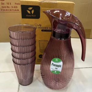 Home Well Pineapple Texture Pitcher Set 7 Pcs – Crystal Water Jug & Glass Set for Serving Juice, Water & Cold Drinks