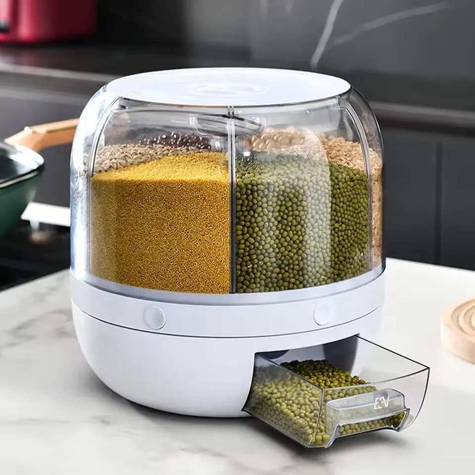 360° Rotating Rice & Grain Storage Dispenser – 7L Multi-Grid Kitchen Organizer for Rice, Beans & Cereals - Image 3
