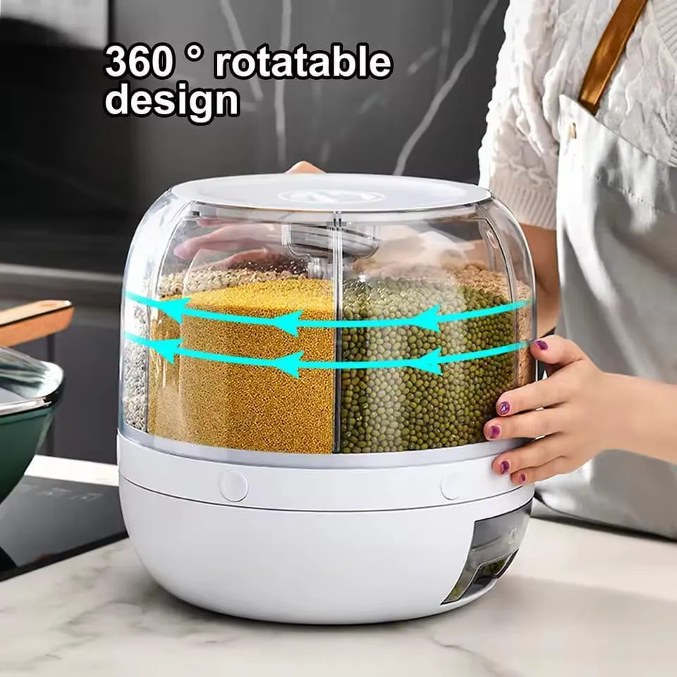 360° Rotating Rice & Grain Storage Dispenser – 7L Multi-Grid Kitchen Organizer for Rice, Beans & Cereals - Image 4