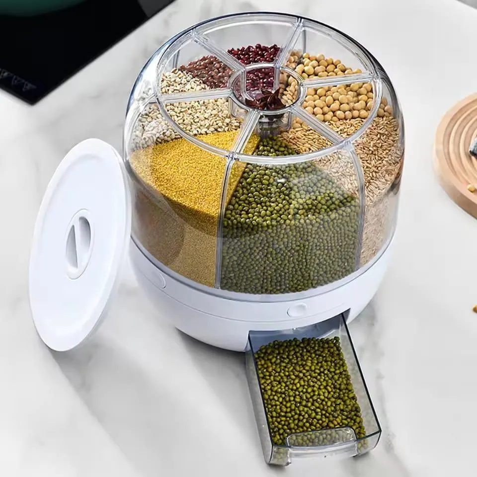 360° Rotating Rice & Grain Storage Dispenser – 7L Multi-Grid Kitchen Organizer for Rice, Beans & Cereals - Image 5