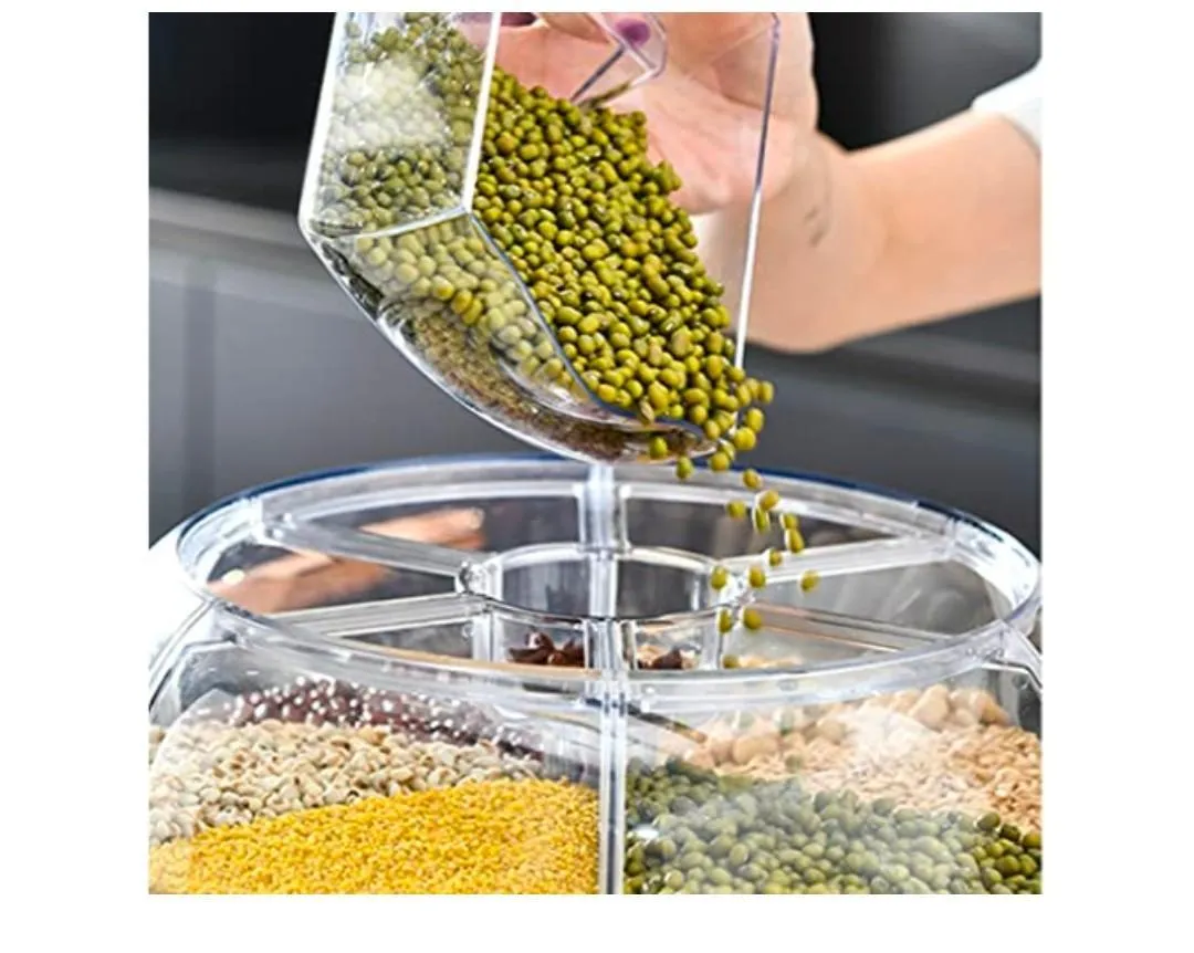 360° Rotating Rice & Grain Storage Dispenser – 7L Multi-Grid Kitchen Organizer for Rice, Beans & Cereals - Image 6