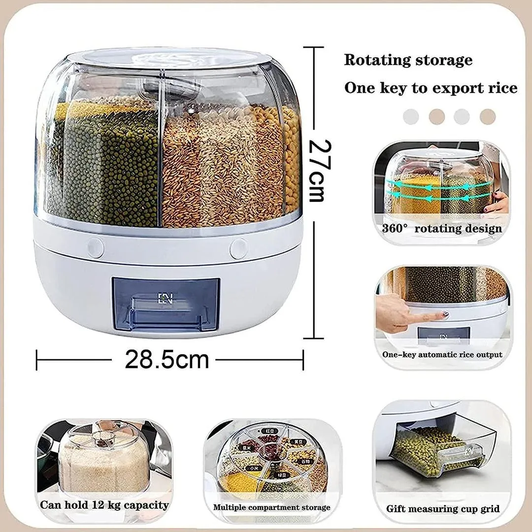 360° Rotating Rice & Grain Storage Dispenser – 7L Multi-Grid Kitchen Organizer for Rice, Beans & Cereals - Image 7