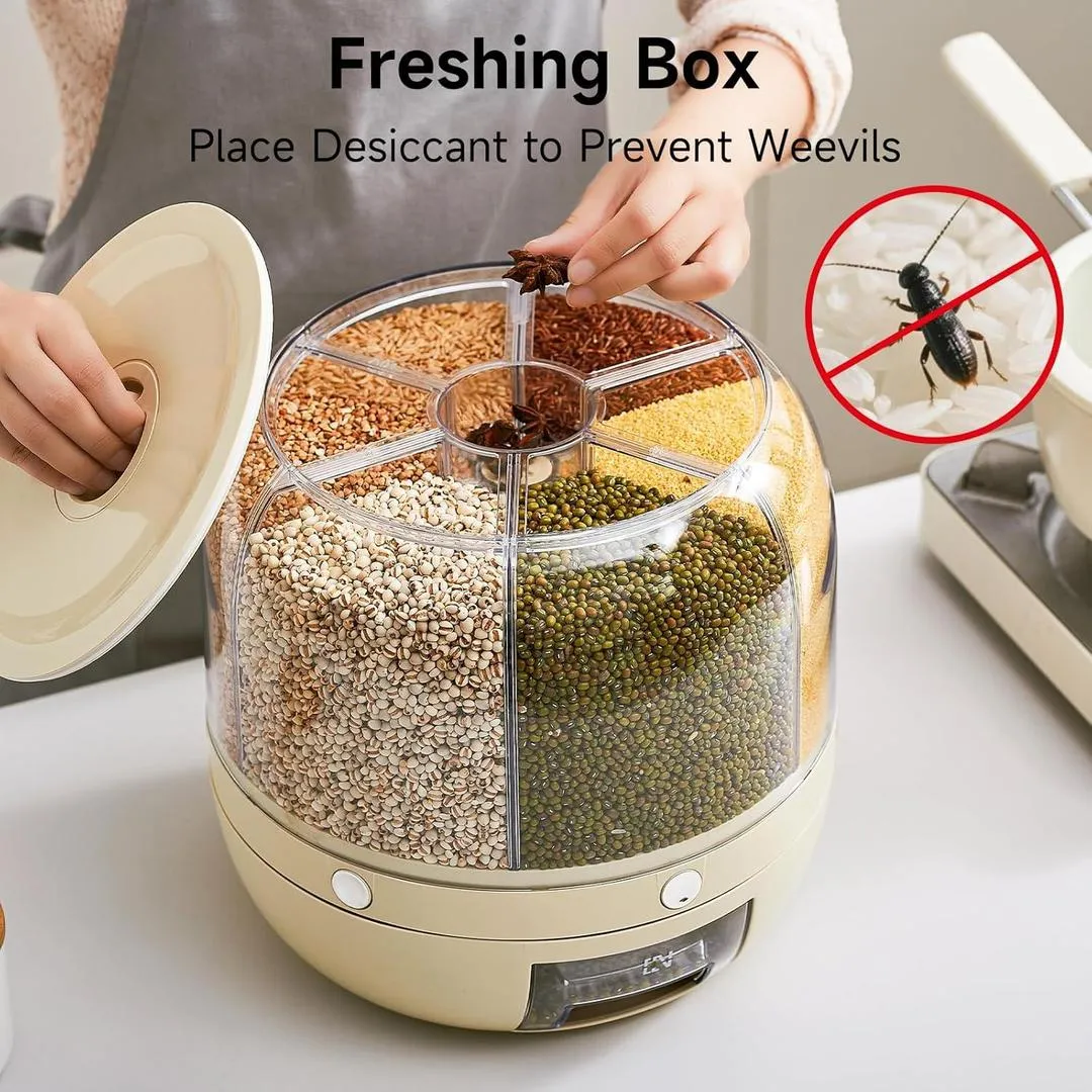 360° Rotating Rice & Grain Storage Dispenser – 7L Multi-Grid Kitchen Organizer for Rice, Beans & Cereals - Image 8