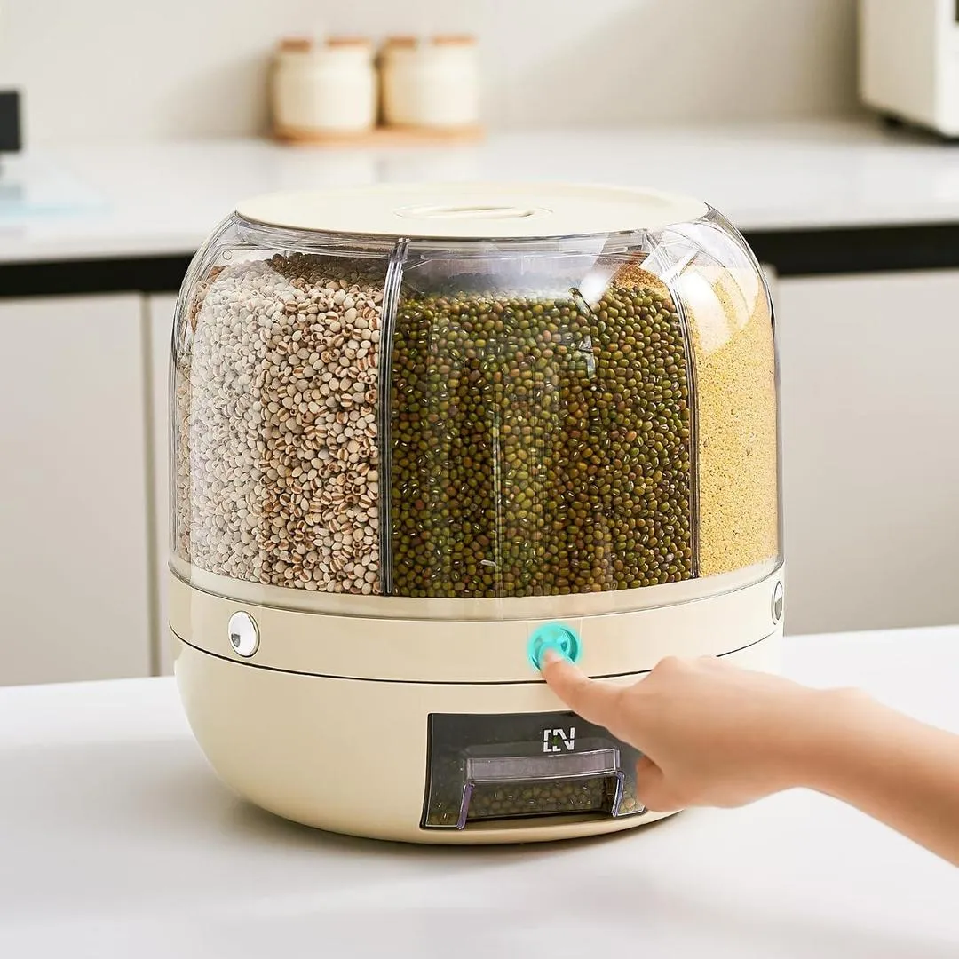 360° Rotating Rice & Grain Storage Dispenser – 7L Multi-Grid Kitchen Organizer for Rice, Beans & Cereals - Image 9