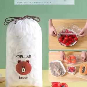 100 Pcs Disposable PVC Food Cling Film Covers – Stretchable Bowl & Plate Food Storage Covers (White)