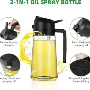 2-in-1 Oil Spray Bottle & Dispenser for Kitchen – Leakproof Glass Olive Oil Sprayer with Pouring Spout, Cooking Oil Mister