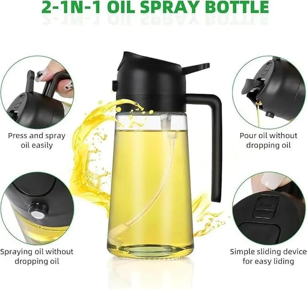 2-in-1 Oil Spray Bottle & Dispenser for Kitchen – Leakproof Glass Olive Oil Sprayer with Pouring Spout, Cooking Oil Mister