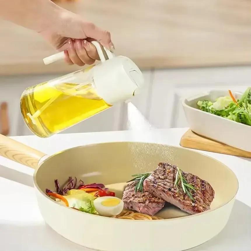 2-in-1 Oil Spray Bottle & Dispenser for Kitchen – Leakproof Glass Olive Oil Sprayer with Pouring Spout, Cooking Oil Mister - Image 2