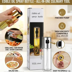 100ml Premium Glass Oil Spray Bottle | Refillable Olive Oil Mist Sprayer for Cooking, BBQ & Air Fryer