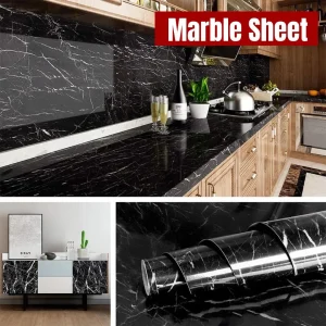 Black & White Marble Wallpaper Roll – Self-Adhesive 3D PVC Decorative Sticker
