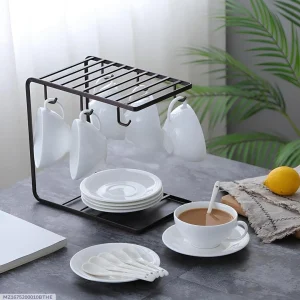 Black Metal Mug Stand with 4 Hooks & Storage Shelf – Durable Kitchen Cup Organizer Rack for Home & Coffee Station