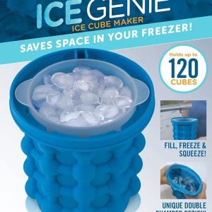 Ice Genie Silicone Ice Cube Maker & Storage Bucket – Space Saving Ice Cube Container (120 Cube Capacity)