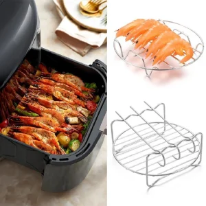 Stainless Steel BBQ Skewer Rack Set for Air Fryer – Multi-Purpose Grill, Steaming & Roasting Accessory