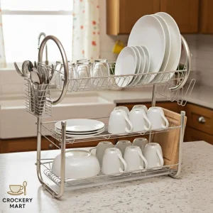 Stainless Steel 2-Tier Dish Drying Rack with Drip Tray – Kitchen Organizer Stand