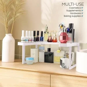 Adjustable Stackable Spice Shelf Organizer Rack | White ABS Kitchen Cabinet Storage